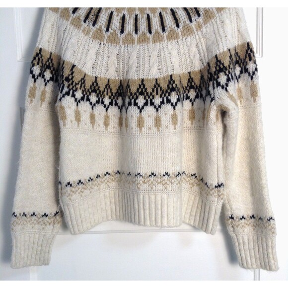 Old Navy Sweater Wn M Cream Tan Aztec Southwestern Cable Knit Turtleneck Chunky - Picture 6 of 8